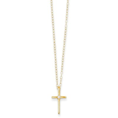 #ad Real 14kt Yellow Gold Madi K .01ct Diamond Cross Necklace; 15 inch $224.10