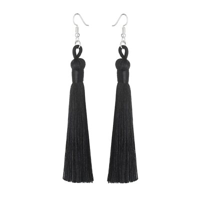 #ad 10pairs Black Drop Tassel Long Fringe Dangle Earring Fabric Rope Wrap Vintage $22.99