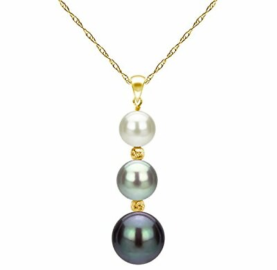 #ad 14k Yellow Gold Multi Color Pearl Freshwater Pearl and Beads Pendant Necklace $153.99