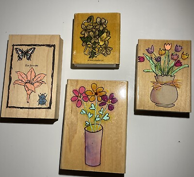 #ad Vintage Hero Arts Artistic Drawing Stamping’ Rubber Stamps Lot Flowers Butterfly $19.95