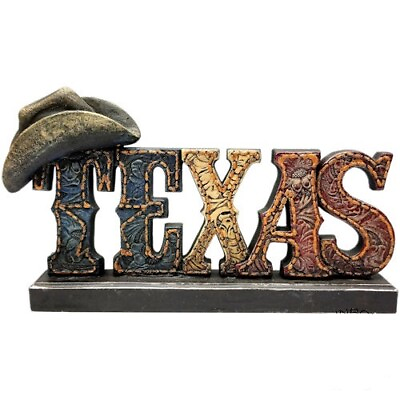 #ad Texas with Cowboy Hat Desktop 4 1 2 x7 3 4inch Rustic New Decor Polyresin $19.99