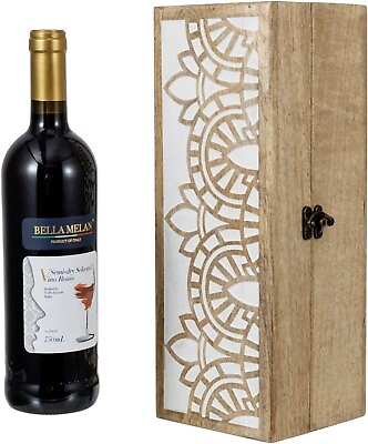 #ad Mango Wood Single Wine Bottle Gift Box Collector Storage Case w Latch Closure $34.99