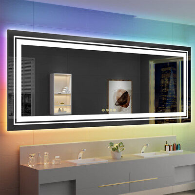 #ad Giant RGB LED Bathroom Mirror Double Light Bar Full Length Fogless Vanity Mirror $159.91