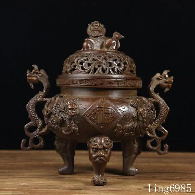 #ad China Buddhism temple bronze dragon Dragon statue Joss Incense burner Censer $162.96