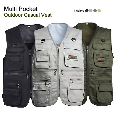 #ad Men Cargo Vest Multi Pocket Waistcoat Fishing Vest Hunting Hiking Gilet Outdoor $18.99