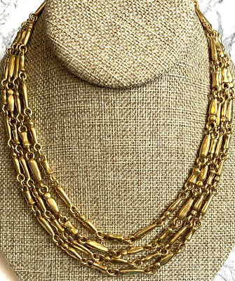 #ad Vintage Gold Tone Four Strand Choker Unmarked Hook Closure Weighty Substantial $19.20