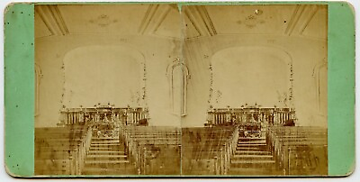 #ad Church ? Interior Photo Stereoview by Cady #x27;s Vermont Scenery Waitsfield VT $17.99