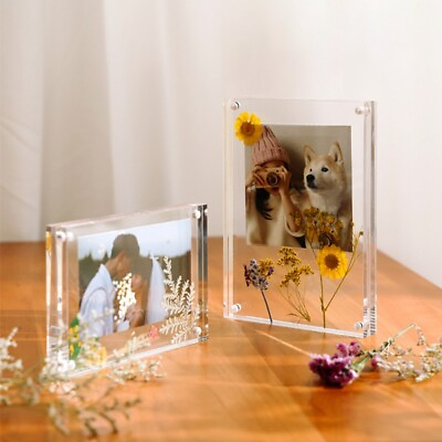 #ad Clear Acrylic Poster Display Stand Magnetic Photo Frame Stable and Sturdy $7.54