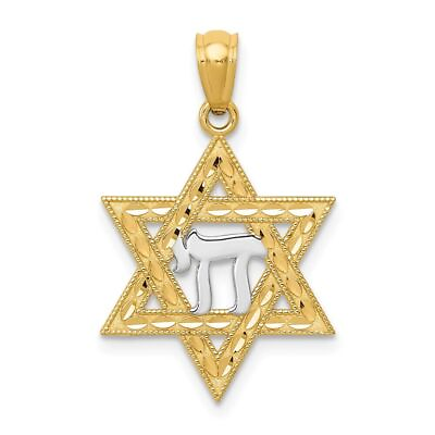 #ad 14k Two tone Gold Star of David with Chai Pendant Fine Jewelry $112.00