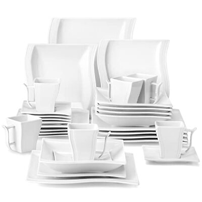 #ad Ivory White Dinnerware Set 30piece Porcelain Dinnerware Sets Modern Square Dinne $126.24