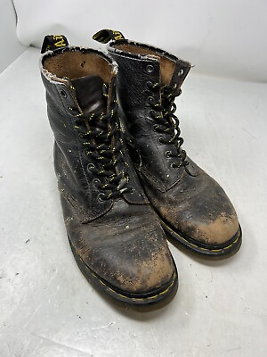 #ad Dr Doc Martens Air Wair 10072 Black Leather Combat Work Boots Sz 11 DISTRESSED $39.90