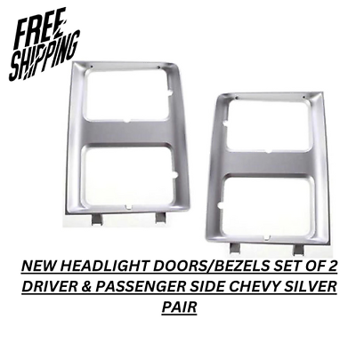 #ad New Headlight Doors Bezels Set of 2 Driver amp; Passenger Side Chevy Silver Pair $25.69