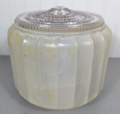 #ad 1950s Art Deco White amp; Clear 8.5in diameter Glass Flush Mount Light Shade only $84.00