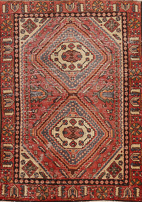 #ad Vintage Geometric Bakhtiari Tribal Area Rug 5x6 Wool Hand knotted Nomad Carpet $599.00
