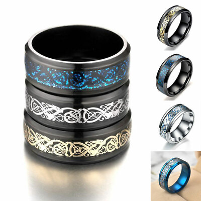 #ad For Mens Women Silver Dragon Inlay Stainless Steel Jewelry Wedding Ring Size6 13 $0.99