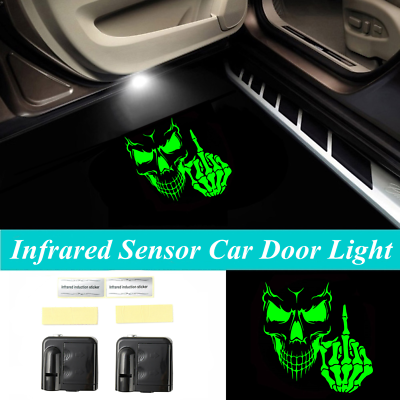 #ad 2Pcs LED Green Middle Finger Skull Logo Car Door Welcome Projector Shadow Lights $18.04