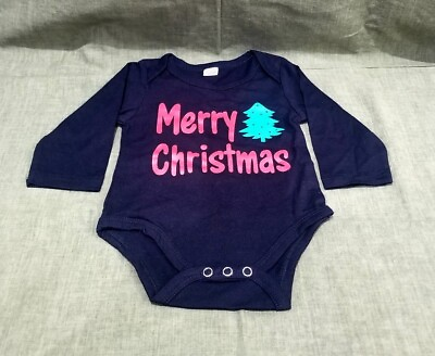 #ad Merry Christmas Baby One Piece Bodysuit Christmas Tree Black 6 12 Months $9.99
