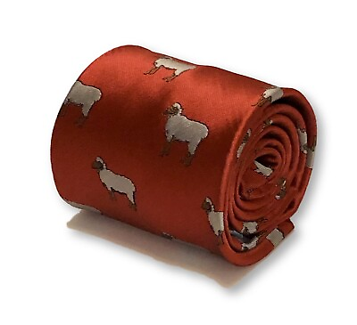 #ad Frederick Thomas bright red men s tie with sheep design classic necktie $28.50