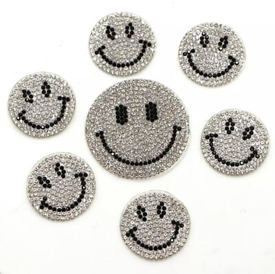 #ad Rhinestone Iron On smiley face patch Gemstone Iron On Smiley Face Patch Silver $4.50