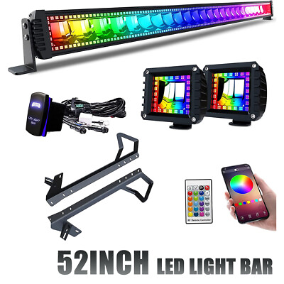 #ad 52quot; RGB LED Light Bar LED Pods w Mounting Bracket For Jeep Wrangler JK 2007 18 $280.99
