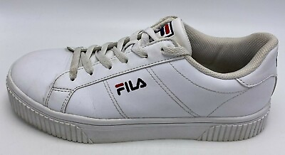#ad Fila Sz 10 Womens White Sneaker Leather Athletic Shoes Low Top Lace Up $13.99