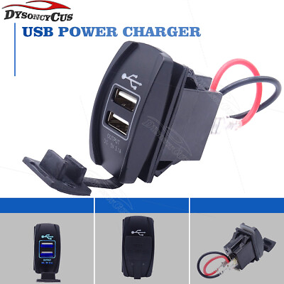 #ad Dual USB Power Charger Rocker Switch Blue LED Light Panel 12 24V For Car UTV $9.89