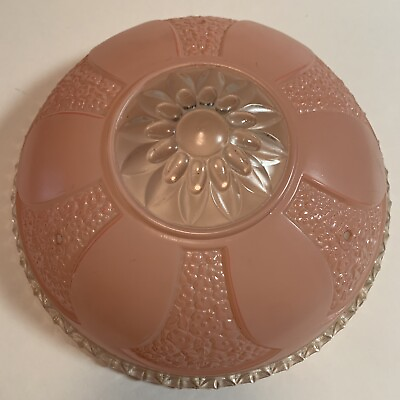 #ad Vtg 10quot; Round Glass Decorative Ceiling Light Fixture Shade Rose Pink Floral s3 $75.00