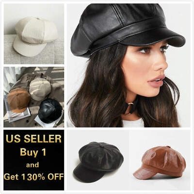 #ad Fashion Ladies Women Girls Leather Baker Boy Peaked Cap Newsboy Hat $12.88