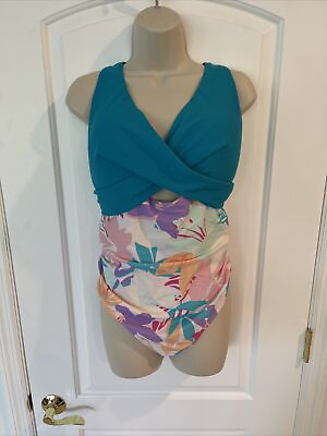 #ad Cupshe Teal 2X Cut Out Racer Back One Piece Swimsuit Open Back Floral $34.75