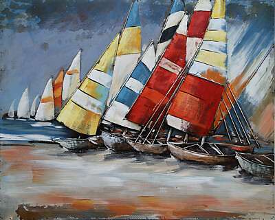 #ad Night boats Original oil painting Nautical wall art 3d wall art hand made $139.65