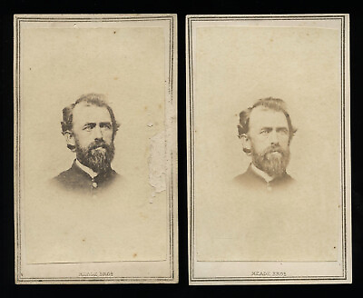 #ad 2 CDVs New York Civil War Soldier MEADE BROS Blind Stamp 1860s Photo $126.38