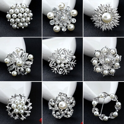 #ad Trendy Rhinestone Brooch Simulated Accessory Corsage Clothes Pin Flowers Pearl ↷ $5.37
