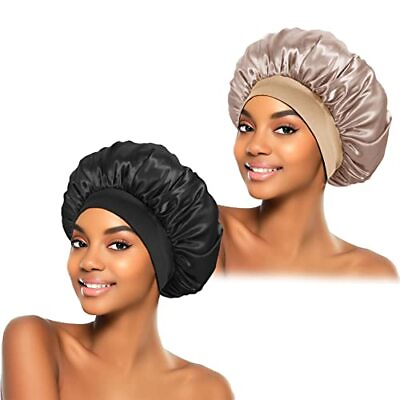 #ad 2Pcs Silk Bonnet for Sleeping Satin Hair Bonnets Soft Elastic Band Silk Sleep... $11.30