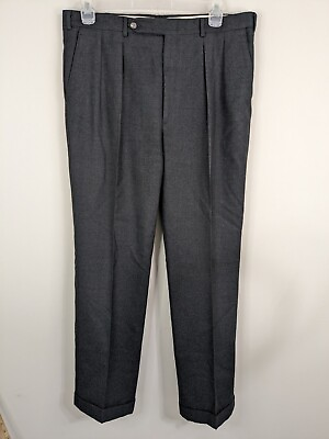 #ad Paul Stuart Dress Pants Men#x27;s 36x34 Gray Wool Pleated Cuffed Tweed $45.00