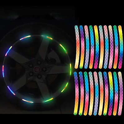 #ad 20PCS Reflective Rainbow Wheel Stripe Stickers Universal Fit for Vehicle Safety $12.09