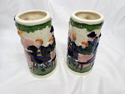 #ad Pair of Steins Handmade? Vintage? Maker? Age? So many questions 6.25quot; tall $10.00