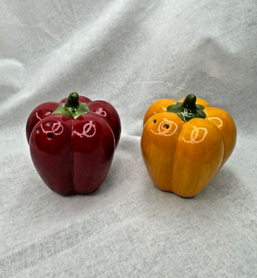 #ad Red and Yellow Bell Pepper Salt and Pepper Shaker Set $12.99