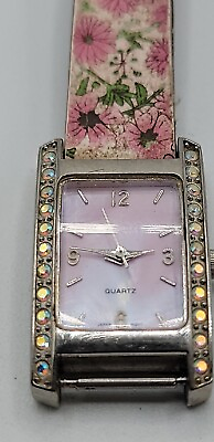 #ad Vintage Avon Ladies Watch Pink Mother of Pearl Face Aurora Borealis Crystals $12.00