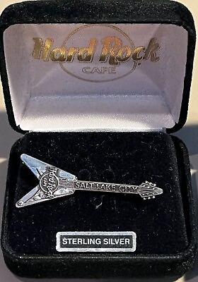 #ad Hard Rock Cafe SALT LAKE CITY 1999 Sterling Silver quot;Vquot; Guitar PIN in Box #8079 $16.99