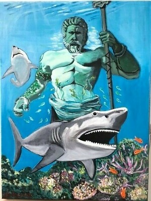 #ad Greek Mythology Poseidon the God of the sea. 18 x 24 inches.Unframed canvas.  $125.00