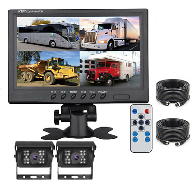 #ad 9quot; QUAD SPLIT MONITOR SCREEN REAR VIEW BACKUP CCD CAMERA SYSTEM FOR BUS TRUCK RV $108.99