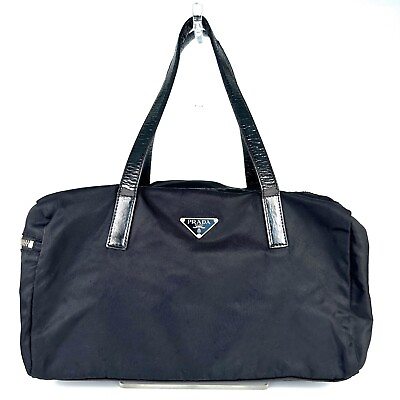 #ad PRADA Boston Style Hand Bag Nylon Black Authentic $170.00