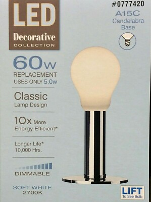 #ad KICHLER DIMMABLE LED 5W 60W Light bulb A15C CANDELABRA BASE SOFT WHITE 2700K $6.39