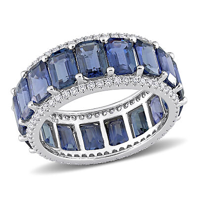 #ad 925 sterling Silver Light Blue Sapphire and Cubic Zircon Eternity Ring Size 8 $220.00