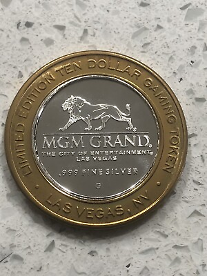 #ad MGM GRAND Limited Edition TEN DOLLAR .999 SILVER Gaming Coin Token W Cap $32.45