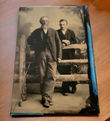 #ad TinType Photo Civil War Era 2 Men Long Beard Leaning on Fence 1800s Photo $28.20