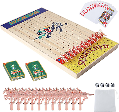 #ad Horse Race Board Game Wooden Horse Racing Board Games Set with 11 Deluxe Classi $32.99