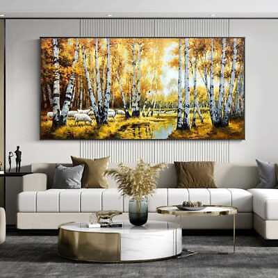 #ad Autumn Birch Tree Canvas Wall Art Golden Forest Landscape Canvas Painting Poster $22.99