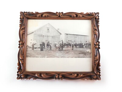 #ad Framed Antique Photo Farm Hands Family Barn Horses Cattle Rustic Farm Decor $19.99