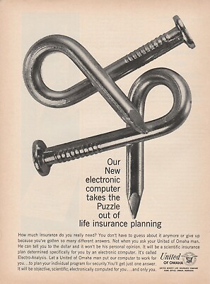 #ad 1963 United of Omaha Insurance Vintage Print Ad Take Puzzle Out of Life Planning $11.24